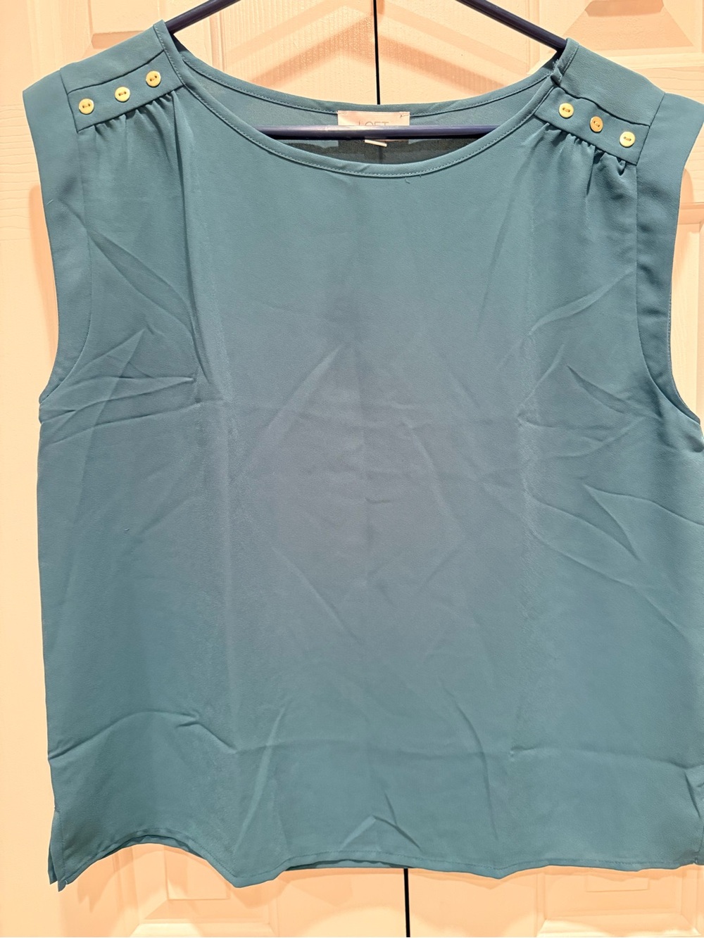 LOFT Teal Medium Sleeveless Button-Shoulder Shell